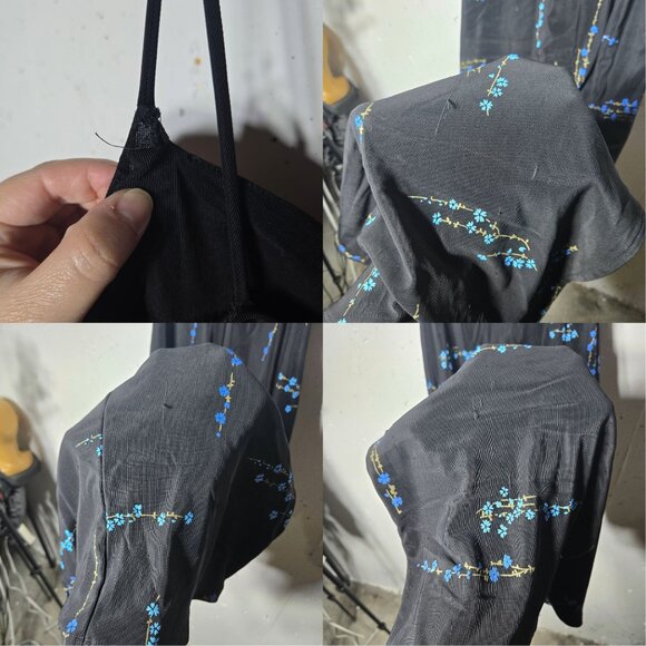 PS Per Seption Black Dark Floral Floral Maxi Dress Large Y2K Whimsigoth Fairy - Picture 3 of 9